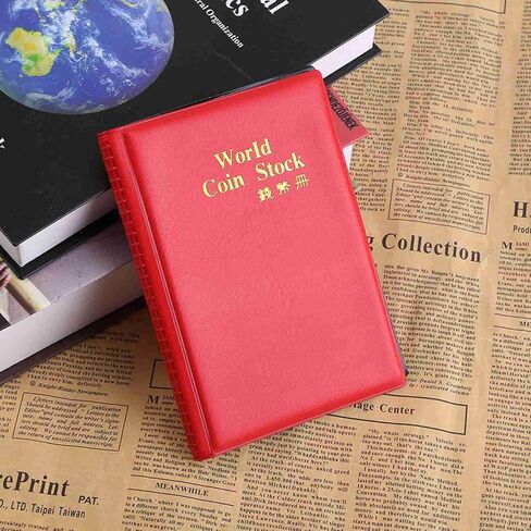 120 Pockets Coin Collector Book, 10 Pages Mini Clear Pvc Coin Album Pokemon Card Binder for Caps Tokens Medallions Badges Penny Coin Stamp, Red in Saudi Arabia