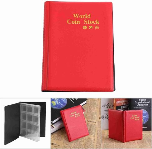 120 Pockets Coin Collector Book, 10 Pages Mini Clear Pvc Coin Album Pokemon Card Binder for Caps Tokens Medallions Badges Penny Coin Stamp, Red in Saudi Arabia