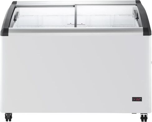 DUURA DDFC21 Commercial Mobile Ice Cream Display Chest Freezer Sub Zero Temp Curved Glass Top Frost Free Lid with 8 Wire Baskets, 71.7 Inch Wide 21.2 Cubic Feet, White in Kuwait