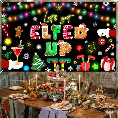 Avezano Let's Get Elfed Up Backdrop Xmas Kids Elfed Party Decorations Banner Elf Christmas Birthday Photography Background Winter Holiday Party Decoration Banner (7x5ft) in Saudi Arabia
