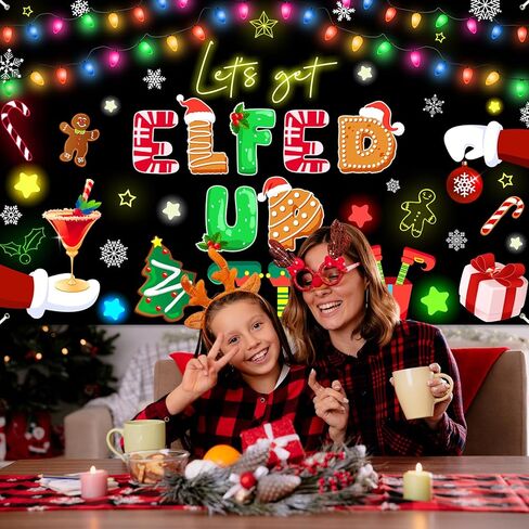 Avezano Let's Get Elfed Up Backdrop Xmas Kids Elfed Party Decorations Banner Elf Christmas Birthday Photography Background Winter Holiday Party Decoration Banner (7x5ft) in Saudi Arabia