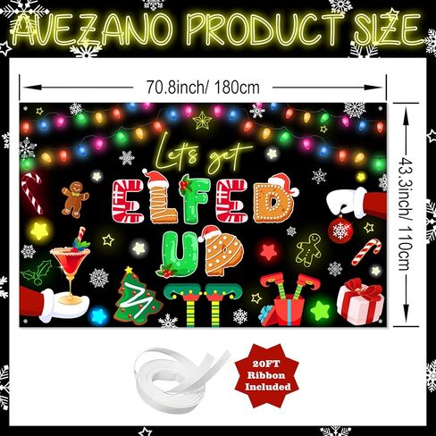 Avezano Let's Get Elfed Up Backdrop Xmas Kids Elfed Party Decorations Banner Elf Christmas Birthday Photography Background Winter Holiday Party Decoration Banner (7x5ft) in Saudi Arabia