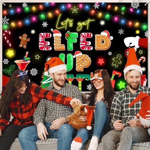 Avezano Let's Get Elfed Up Backdrop Xmas Kids Elfed Party Decorations Banner Elf Christmas Birthday Photography Background Winter Holiday Party Decoration Banner (7x5ft) in Saudi Arabia
