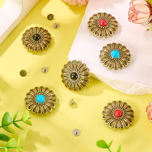 18 Sets Leather Decorative Conchos, Turquoise Decorative Buttons, Metal Rapid Rivet, Vintage Western Leather Replacement Buckles for DIY Belt Purse Bag Crafts in Saudi Arabia