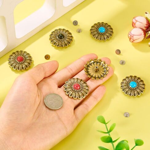 18 Sets Leather Decorative Conchos, Turquoise Decorative Buttons, Metal Rapid Rivet, Vintage Western Leather Replacement Buckles for DIY Belt Purse Bag Crafts in Saudi Arabia