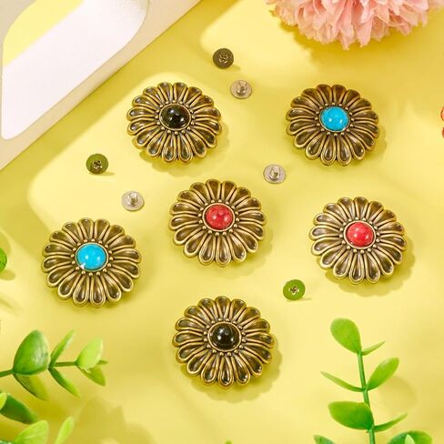 18 Sets Leather Decorative Conchos, Turquoise Decorative Buttons, Metal Rapid Rivet, Vintage Western Leather Replacement Buckles for DIY Belt Purse Bag Crafts in Saudi Arabia