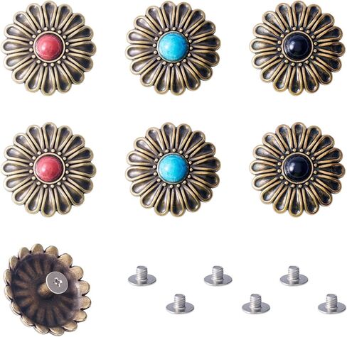 18 Sets Leather Decorative Conchos, Turquoise Decorative Buttons, Metal Rapid Rivet, Vintage Western Leather Replacement Buckles for DIY Belt Purse Bag Crafts in Saudi Arabia