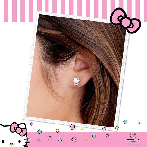 Hello Kitty Womens Earrings - Sterling Silver Stud Earrings - Hello Kitty Jewelry for Women - Hello Kitty Accessories - Hello Kitty Gifts in Saudi Arabia