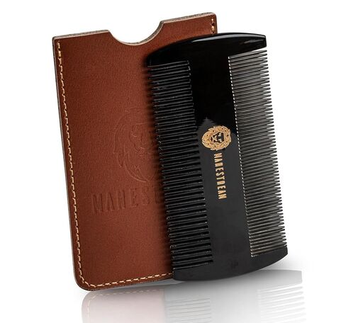 Premium 100% Oxhorn Dual-Action Beard Comb with Genuine Leather Case – the Perfect Beard Grooming Gift for Men by Man & Mane. in Kuwait