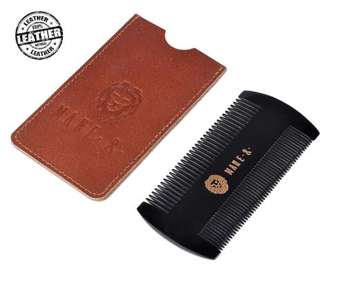 Premium 100% Oxhorn Dual-Action Beard Comb with Genuine Leather Case – the Perfect Beard Grooming Gift for Men by Man & Mane. in Kuwait
