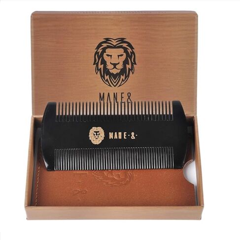 Premium 100% Oxhorn Dual-Action Beard Comb with Genuine Leather Case – the Perfect Beard Grooming Gift for Men by Man & Mane. in Kuwait