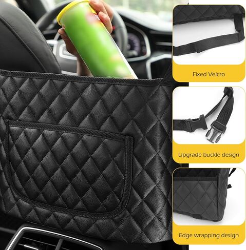 حامل محفظة السيارة بين المقاعد مع جيب أمامي، حقيبة تخزين المستندات ذات سعة كبيرة للوجبات الخفيفة، منظم متعدد الوظائف للسفر، حاجز المقعد الخلفي الداخلي التلقائي (أسود) in Kuwait