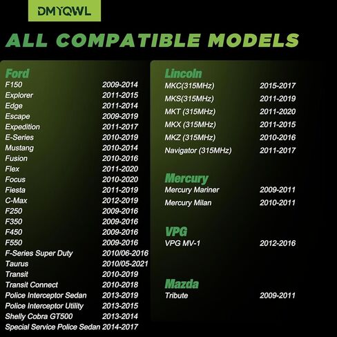 مستشعرات TPMS مبرمجة مسبقًا، 315 ميجاهرتز تناسب Ford F150 (2009-2014)،F250/F350/F450 (2009-2016)، Ford Mustang (2010-2014) - استبدال مستشعر ضغط الإطارات # DE8T1A180AA،9L3Z1A189A(4 قطع) in Kuwait