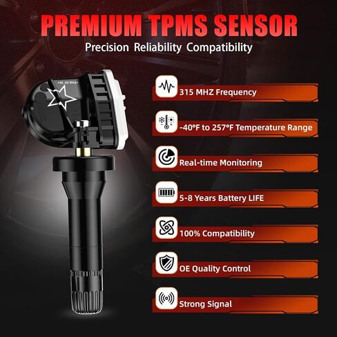 TPMS مبرمج مسبقًا 315 ميجا هرتز، مستشعر ضغط الإطارات مناسب لـ: -Chevy Suburban 2007-2020، Impala 2006-2020، Malibu 2008-2015، Camaro 2010-2015 (4 قطع) in Kuwait
