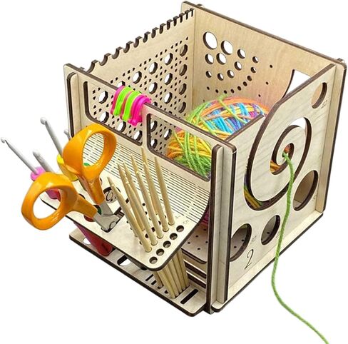 Basswood Yarn Bowl with Crochet Tool Holder, Handmade Craft Knitting Organizer and Storage for Needles in Saudi Arabia