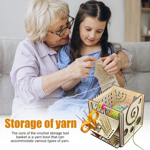 Basswood Yarn Bowl with Crochet Tool Holder, Handmade Craft Knitting Organizer and Storage for Needles in Saudi Arabia