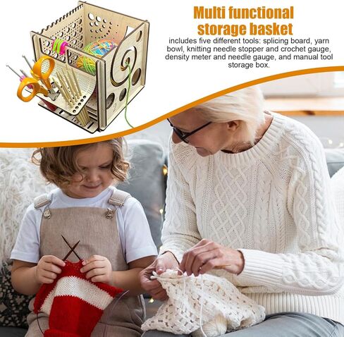 Basswood Yarn Bowl with Crochet Tool Holder, Handmade Craft Knitting Organizer and Storage for Needles in Saudi Arabia