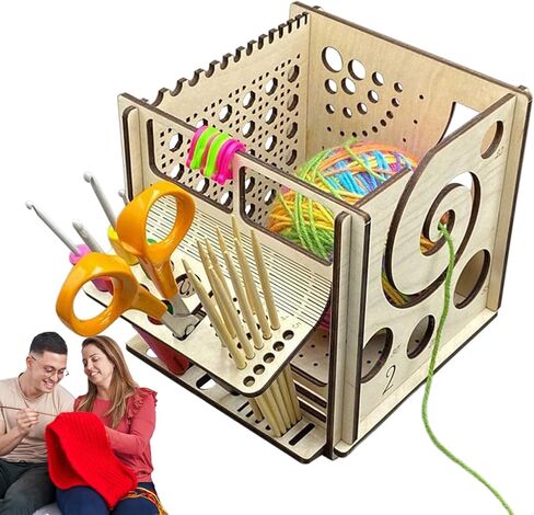 Basswood Yarn Bowl with Crochet Tool Holder, Handmade Craft Knitting Organizer and Storage for Needles in Saudi Arabia
