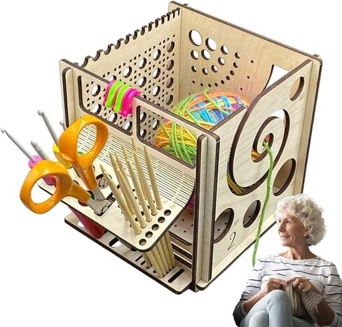 Basswood Yarn Bowl with Crochet Tool Holder, Handmade Craft Knitting Organizer and Storage for Needles in Saudi Arabia