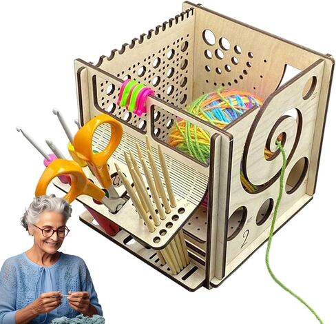 Basswood Yarn Bowl with Crochet Tool Holder, Handmade Craft Knitting Organizer and Storage for Needles in Saudi Arabia