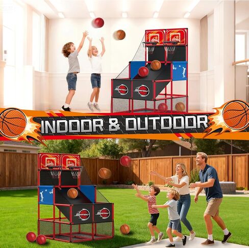 ترقية لعبة كرة السلة المزدوجة للأطفال، طوق كرة السلة الإلكتروني مع لوحة النتائج الإلكترونية LED ضوء 6 كرات ألعاب رياضية داخلية وخارجية هدية للأولاد والبنات الذين تتراوح أعمارهم بين 3-8 (أزرق) in Kuwait