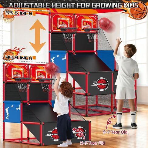 ترقية لعبة كرة السلة المزدوجة للأطفال، طوق كرة السلة الإلكتروني مع لوحة النتائج الإلكترونية LED ضوء 6 كرات ألعاب رياضية داخلية وخارجية هدية للأولاد والبنات الذين تتراوح أعمارهم بين 3-8 (أزرق) in Kuwait