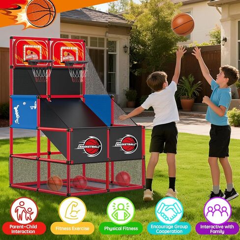 ترقية لعبة كرة السلة المزدوجة للأطفال، طوق كرة السلة الإلكتروني مع لوحة النتائج الإلكترونية LED ضوء 6 كرات ألعاب رياضية داخلية وخارجية هدية للأولاد والبنات الذين تتراوح أعمارهم بين 3-8 (أزرق) in Kuwait