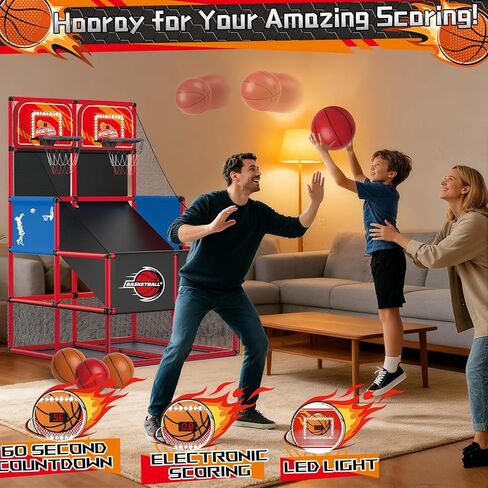 ترقية لعبة كرة السلة المزدوجة للأطفال، طوق كرة السلة الإلكتروني مع لوحة النتائج الإلكترونية LED ضوء 6 كرات ألعاب رياضية داخلية وخارجية هدية للأولاد والبنات الذين تتراوح أعمارهم بين 3-8 (أزرق) in Kuwait