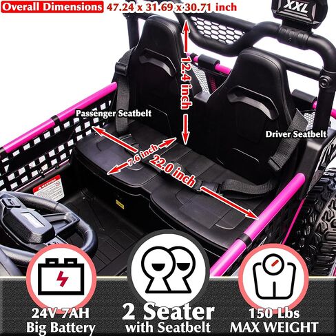 sopbost Premium 24V 2 Seater XXL Kids UTV Ride On Car مع جهاز تحكم عن بعد 4WD على الطرق الوعرة سيارة كهربائية للركوب على لعبة سيارة مع عجلات إطارات EVA، إطار معدني، بلوتوث (وردي) in Saudi Arabia