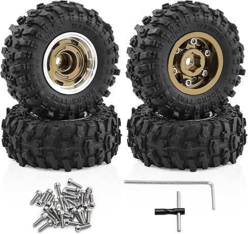 عجلات وإطارات Beadlock RC 1.0 بوصة لـ 1/18 TRX4M، 1/24 Axai1 SCX24 RC Crawler، 1.0 إطارات Beadlock مع عجلات ألمنيوم 1.0 RC Beadlock Rims، 4 قطع (برونزية) in Kuwait