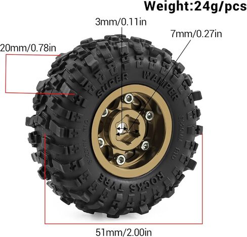 عجلات وإطارات Beadlock RC 1.0 بوصة لـ 1/18 TRX4M، 1/24 Axai1 SCX24 RC Crawler، 1.0 إطارات Beadlock مع عجلات ألمنيوم 1.0 RC Beadlock Rims، 4 قطع (برونزية) in Kuwait