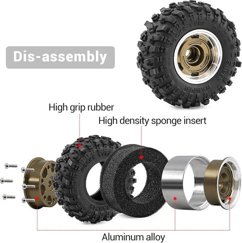 عجلات وإطارات Beadlock RC 1.0 بوصة لـ 1/18 TRX4M، 1/24 Axai1 SCX24 RC Crawler، 1.0 إطارات Beadlock مع عجلات ألمنيوم 1.0 RC Beadlock Rims، 4 قطع (برونزية) in Kuwait