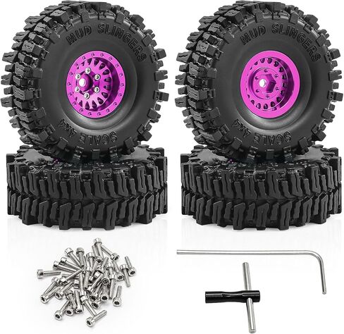 عجلات وإطارات Beadlock RC مقاس 1.0 بوصة لزاحف 1/18 TRX4M، 1/24 Axai1 SCX24 RC، إطارات Beadlock 1.0 مع عجلات من سبائك الألومنيوم 1.0 إطارات Beadlock rc، 4 قطع (أرجواني) in Kuwait