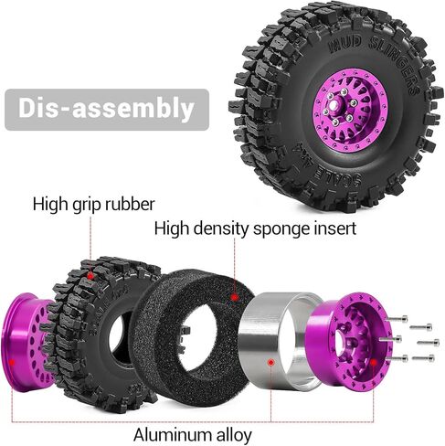 عجلات وإطارات Beadlock RC مقاس 1.0 بوصة لزاحف 1/18 TRX4M، 1/24 Axai1 SCX24 RC، إطارات Beadlock 1.0 مع عجلات من سبائك الألومنيوم 1.0 إطارات Beadlock rc، 4 قطع (أرجواني) in Kuwait