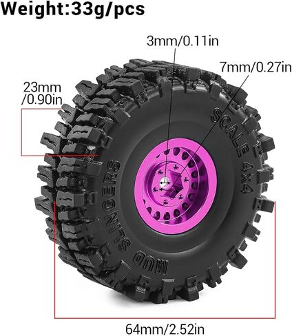 عجلات وإطارات Beadlock RC مقاس 1.0 بوصة لزاحف 1/18 TRX4M، 1/24 Axai1 SCX24 RC، إطارات Beadlock 1.0 مع عجلات من سبائك الألومنيوم 1.0 إطارات Beadlock rc، 4 قطع (أرجواني) in Kuwait