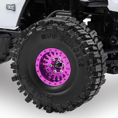 عجلات وإطارات Beadlock RC مقاس 1.0 بوصة لزاحف 1/18 TRX4M، 1/24 Axai1 SCX24 RC، إطارات Beadlock 1.0 مع عجلات من سبائك الألومنيوم 1.0 إطارات Beadlock rc، 4 قطع (أرجواني) in Kuwait