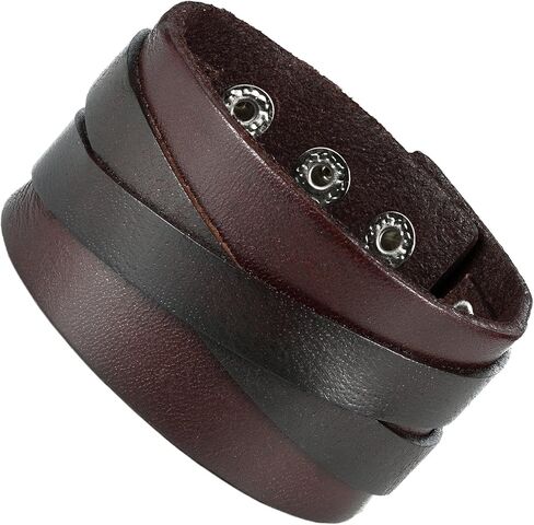 Stunning Adjustable Dark Brown Cuff Leather Bracelet for Men (Metal Buckle Clasp) in Kuwait
