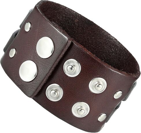 Stunning Adjustable Dark Brown Cuff Leather Bracelet for Men (Metal Buckle Clasp) in Kuwait