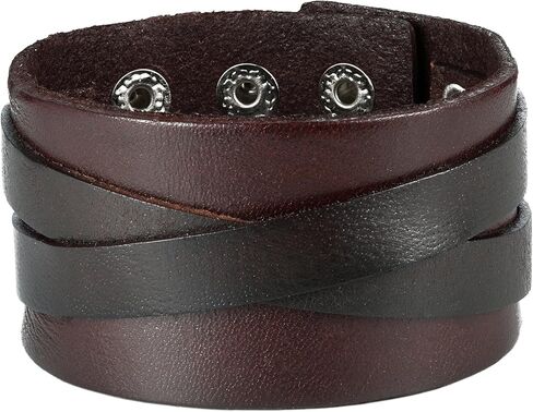 Stunning Adjustable Dark Brown Cuff Leather Bracelet for Men (Metal Buckle Clasp) in Kuwait