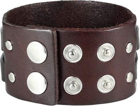Stunning Adjustable Dark Brown Cuff Leather Bracelet for Men (Metal Buckle Clasp) in Kuwait