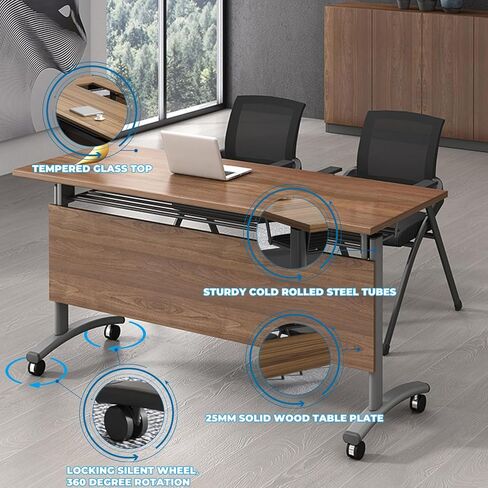 Folding Office Conference Table,Mobile Rectangle Meeting Table with Wheels,Large Flip Top Conference Room Tables for 12,Modular Seminar Training Meeting Table,Foldable Tables for Home Office Classr in Saudi Arabia