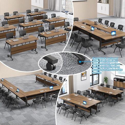 Folding Office Conference Table,Mobile Rectangle Meeting Table with Wheels,Large Flip Top Conference Room Tables for 12,Modular Seminar Training Meeting Table,Foldable Tables for Home Office Classr in Saudi Arabia