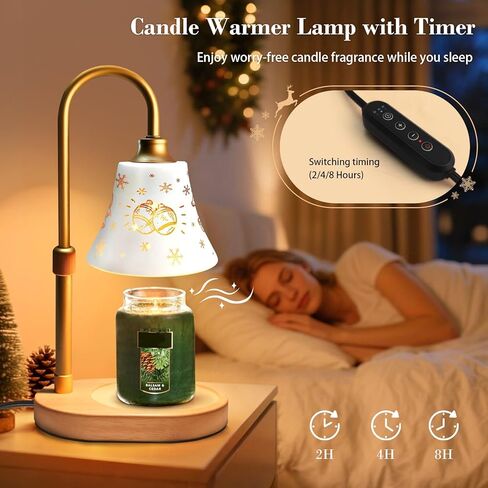 Flower Candle Warmer Lamp with Timer: 2H/4H/8H Timer Adjustable Height with 2 Bulbs - Dimmable Wax Melt Warmer for Home Decor in Kuwait