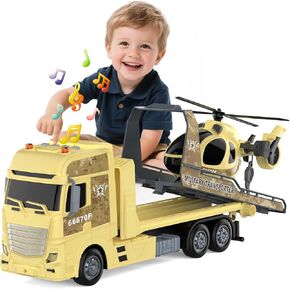 لعبة شاحنة نصف زراعية مقاس 21.2 بوصة للأولاد من عمر 3 4 5 سنوات - مع جرار، شاحنة نقل تعمل بالاحتكاك مع أضواء وأصوات لهدايا عيد الميلاد للأولاد in Kuwait
