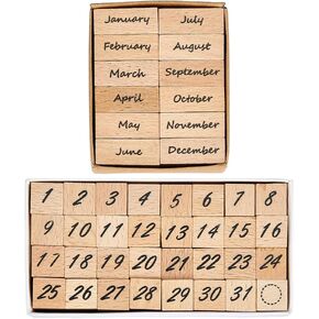 PH PandaHall 44Pcs Month Wooden Rubber Stamps Set 0~31 Numbers Decorative Retro Stamp Set for Journaling DIY Craft Letters Diary Birthday Card Arts and Scrapbooking Party Gift Decor in Kuwait