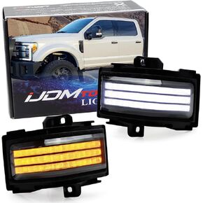 iJDMTOY عدسة شبه شفافة وميض ديناميكي متسلسل ثلاثي الصفوف بمرآة جانبية LED كاملة مجموعة ضوء إشارة الانعطاف متوافقة مع مرآة سحب Ford F-250 F-350 2017-2022 in Kuwait