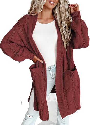Dokotoo Long Cardigans for Ladies Open Front 2023 Lightweight Side Split Fall Knit Cute Sweaters with Pockets Trendy Clothing,Apricot Large in Kuwait