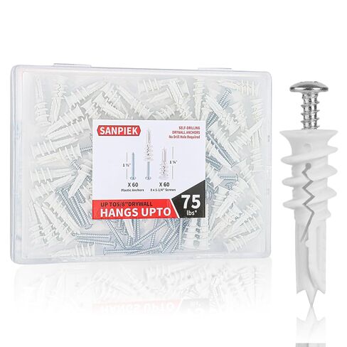 Wall Hanging kit, Suitable for Wall Art Decor Frame Curtain Rods, 120 Pieces #8 Gypsum Board Anchor Replacement Picture Hangers, 60 Drywall Anchors and 60 8 x 1-1/4'' Screws, in Saudi Arabia