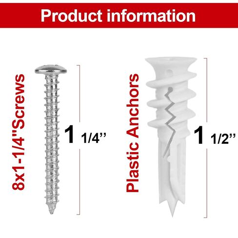 Wall Hanging kit, Suitable for Wall Art Decor Frame Curtain Rods, 120 Pieces #8 Gypsum Board Anchor Replacement Picture Hangers, 60 Drywall Anchors and 60 8 x 1-1/4'' Screws, in Saudi Arabia