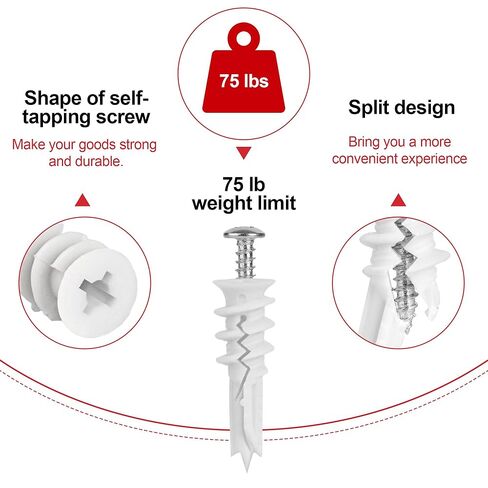 Wall Hanging kit, Suitable for Wall Art Decor Frame Curtain Rods, 120 Pieces #8 Gypsum Board Anchor Replacement Picture Hangers, 60 Drywall Anchors and 60 8 x 1-1/4'' Screws, in Saudi Arabia